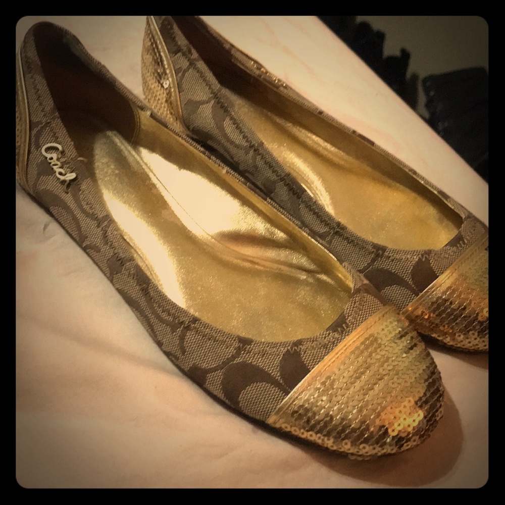 Sparkly gold COACH flats